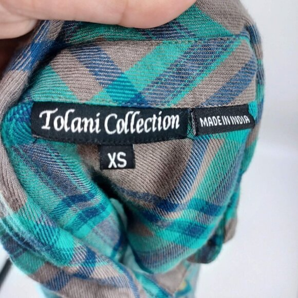 Tolani Collection Button Front Tunic With Printed Back Top Plaid Art To Wear XS - Picture 7 of 10